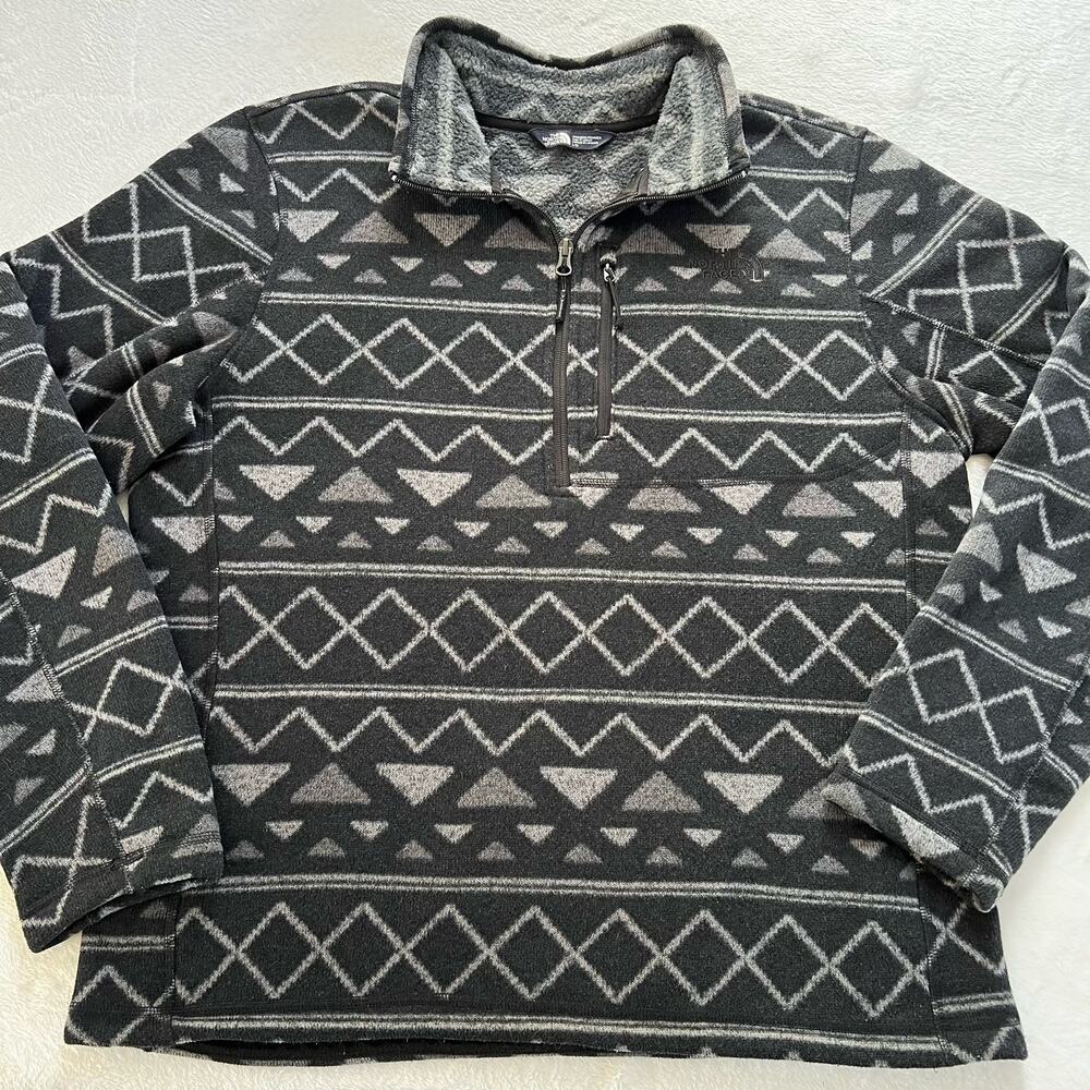 The North Face Women's Black Gray Geomatic Sweater Fleece Size Large 1/4 zip